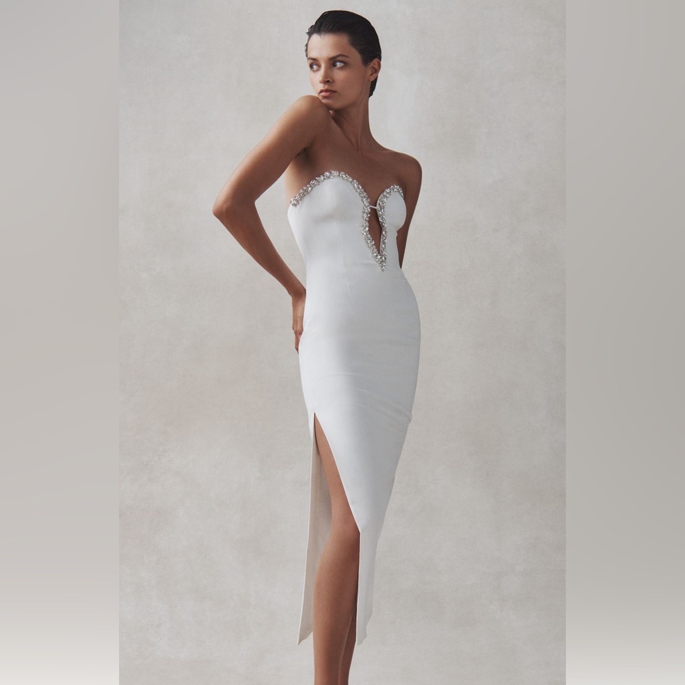 Bardot strapless white gown